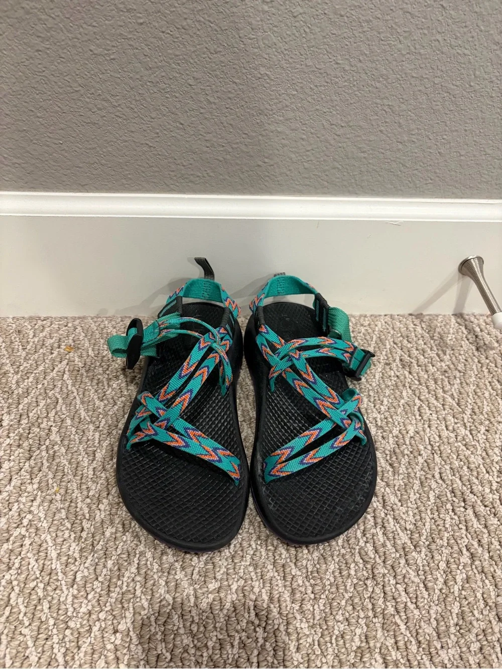 Chaco Kids Teal and Black Zigzag Strap Sandals